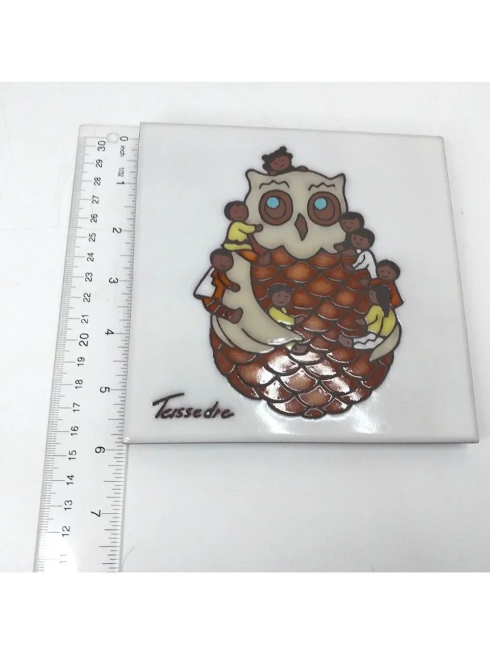 Cleo Teissedre Southwestern Native American Ceramic Tile Storyteller Owl Trivet